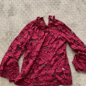 Burgundy Lace floral mesh top